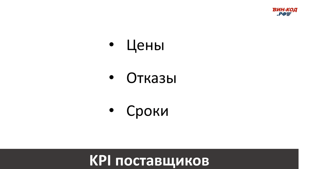 Основные KPI поставщиков в Санкт-Петербурге